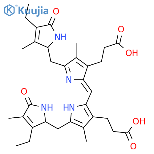 3-[2-[(E)-[3-(2-carboxyethyl)-5-[(4-ethyl-3-methyl-5-oxo-1,2-dihydropyrrol-2-yl)methyl]-4-methyl-pyrrol-2-ylidene]methyl]-5-[(3-ethyl-4-methyl-5-oxo-1,2-dihydropyrrol-2-yl)methyl]-4-methyl-1H-pyrrol-3-yl]propanoic acid structure