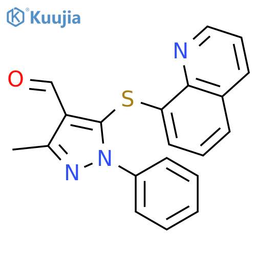 3-methyl-1-phenyl-5-(quinolin-8-ylsulfanyl)-1H-pyrazole-4-carbaldehyde structure