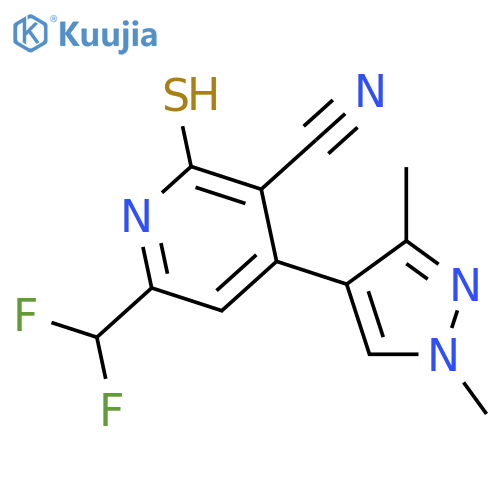 6-(difluoromethyl)-4-(1,3-dimethyl-1H-pyrazol-4-yl)-2-sulfanylpyridine-3-carbonitrile structure