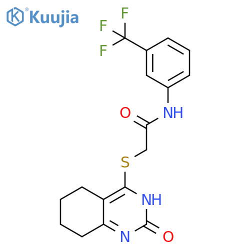 2-[(2-oxo-1,2,5,6,7,8-hexahydroquinazolin-4-yl)sulfanyl]-N-[3-(trifluoromethyl)phenyl]acetamide structure