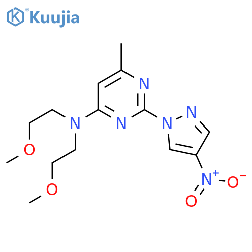 N,N-bis(2-methoxyethyl)-6-methyl-2-(4-nitro-1H-pyrazol-1-yl)pyrimidin-4-amine structure
