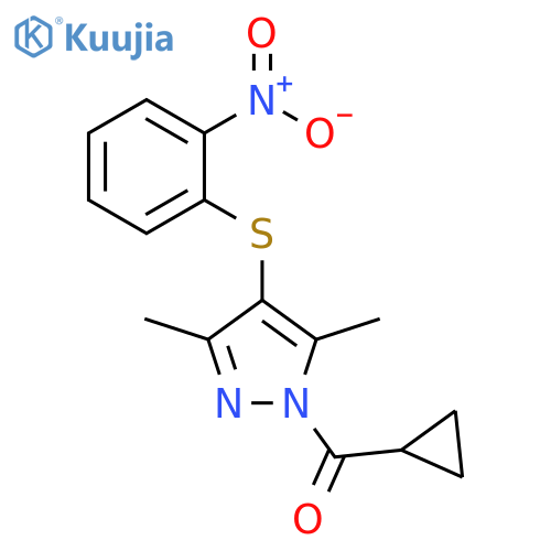 1-cyclopropanecarbonyl-3,5-dimethyl-4-[(2-nitrophenyl)sulfanyl]-1H-pyrazole structure
