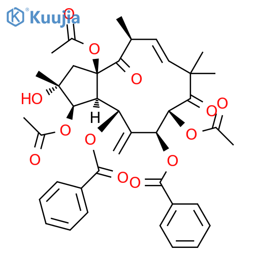 1H-Cyclopentacyclododecene-4,9-dione, 1,3a,10-tris(acetyloxy)-11,13-bis(benzoyloxy)-2,3,3a,5,8,10,11,12,13,13a-decahydro-2-hydroxy-2,5,8,8-tetramethyl-12-methylene-, (1R,2R,3aR,5S,6E,10R,11S,13R,13aS)- structure