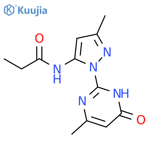 N-[3-methyl-1-(4-methyl-6-oxo-1,6-dihydropyrimidin-2-yl)-1H-pyrazol-5-yl]propanamide structure