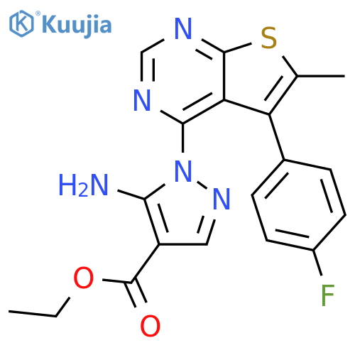 ethyl 5-amino-1-[5-(4-fluorophenyl)-6-methylthieno[2,3-d]pyrimidin-4-yl]-1H-pyrazole-4-carboxylate structure