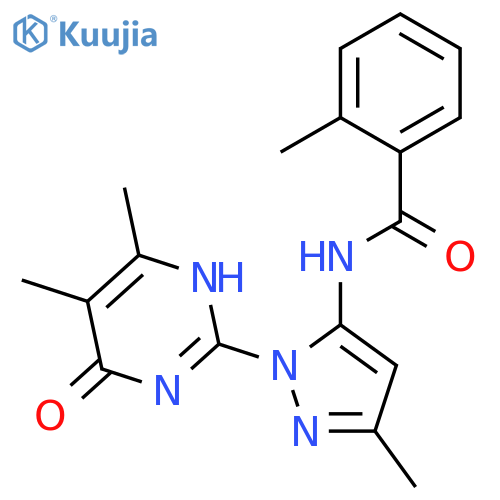 N-[1-(4,5-dimethyl-6-oxo-1,6-dihydropyrimidin-2-yl)-3-methyl-1H-pyrazol-5-yl]-2-methylbenzamide structure