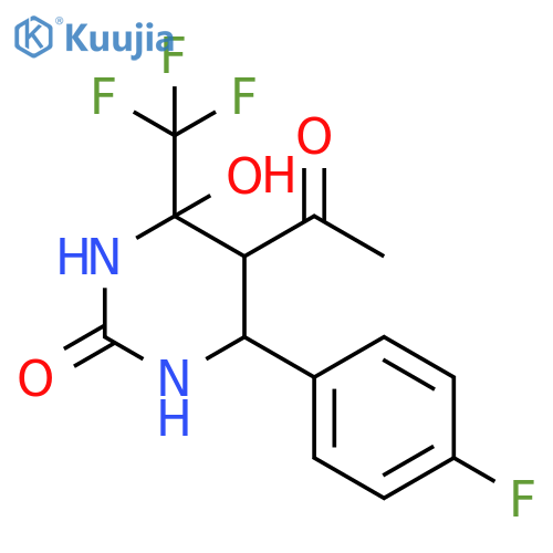 5-acetyl-6-(4-fluorophenyl)-4-hydroxy-4-(trifluoromethyl)-1,3-diazinan-2-one structure