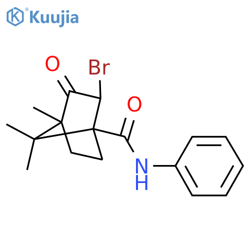 2-bromo-4,7,7-trimethyl-3-oxo-N-phenylbicyclo[2.2.1]heptane-1-carboxamide structure