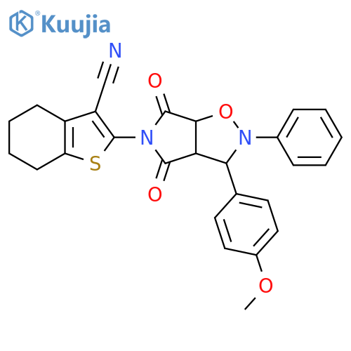 2-[3-(4-methoxyphenyl)-4,6-dioxo-2-phenyl-hexahydro-2H-pyrrolo[3,4-d][1,2]oxazol-5-yl]-4,5,6,7-tetrahydro-1-benzothiophene-3-carbonitrile structure