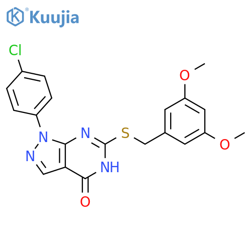1-(4-chlorophenyl)-6-{[(3,5-dimethoxyphenyl)methyl]sulfanyl}-1H,4H,5H-pyrazolo[3,4-d]pyrimidin-4-one structure