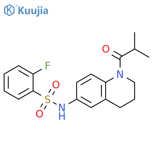 2-fluoro-N-[1-(2-methylpropanoyl)-1,2,3,4-tetrahydroquinolin-6-yl]benzene-1-sulfonamide structure