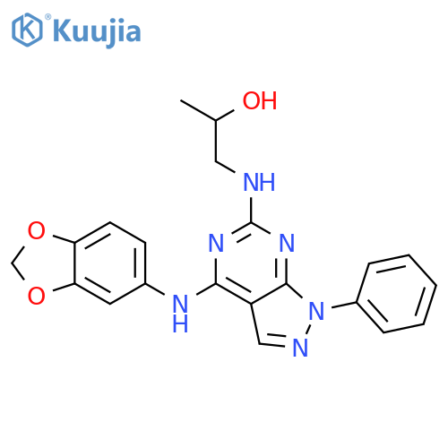 1-({4-[(2H-1,3-benzodioxol-5-yl)amino]-1-phenyl-1H-pyrazolo[3,4-d]pyrimidin-6-yl}amino)propan-2-ol structure