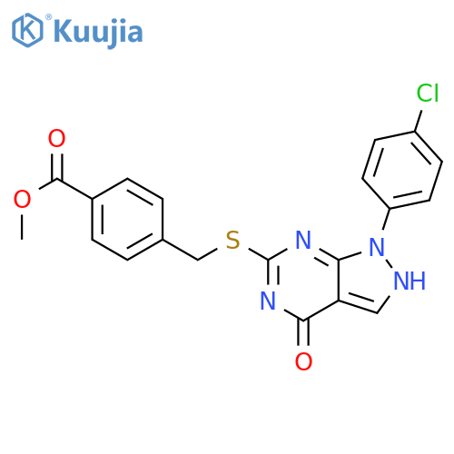 methyl 4-({[1-(4-chlorophenyl)-4-oxo-1H,4H,5H-pyrazolo[3,4-d]pyrimidin-6-yl]sulfanyl}methyl)benzoate structure