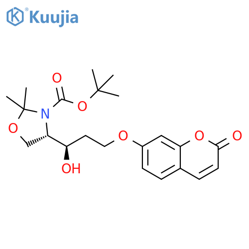 3-Oxazolidinecarboxylic acid, 4-[(1R)-1-hydroxy-3-[(2-oxo-2H-1-benzopyran-7-yl)oxy]propyl]-2,2-dimethyl-, 1,1-dimethylethyl ester, (4S)- structure