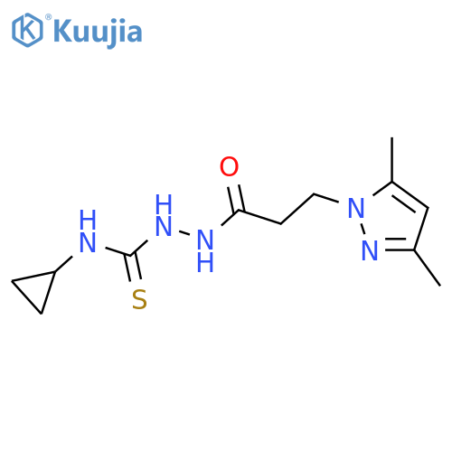 <br>N-cyclopropyl-2-[3-(3,5-dimethyl-1H-pyrazol-1-yl)propanoyl]hydrazinecarboth ioamide structure