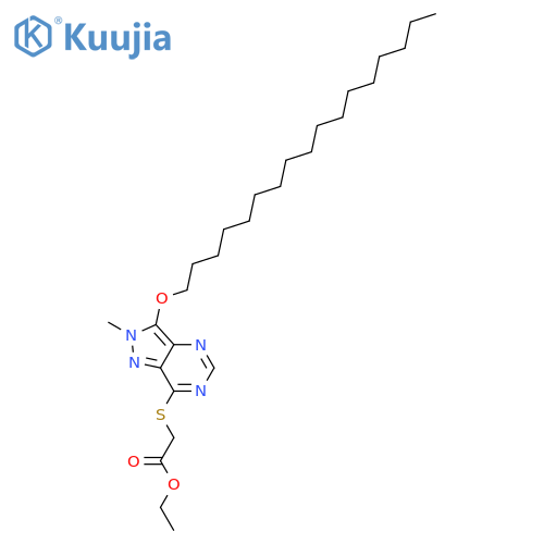 Acetic acid, [[3-(heptadecyloxy)-2-methyl-2H-pyrazolo[4,3-d]pyrimidin-7-yl]thio]-, ethyl ester structure