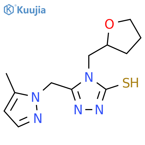 5-(5-methyl-1H-pyrazol-1-yl)methyl-4-(oxolan-2-yl)methyl-4H-1,2,4-triazole-3-thiol structure