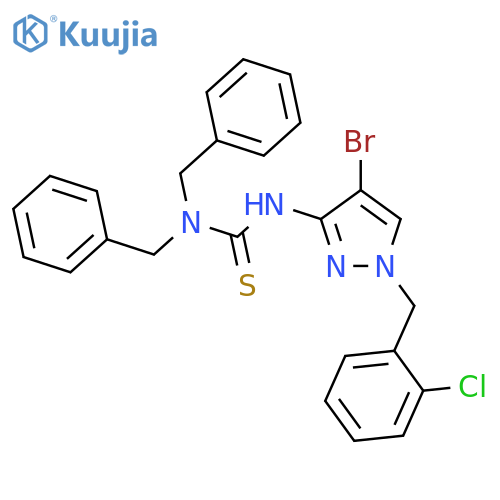 1,1-Dibenzyl-3-[4-bromo-1-(2-chloro-benzyl)-1H-pyrazol-3-yl]-thiourea structure