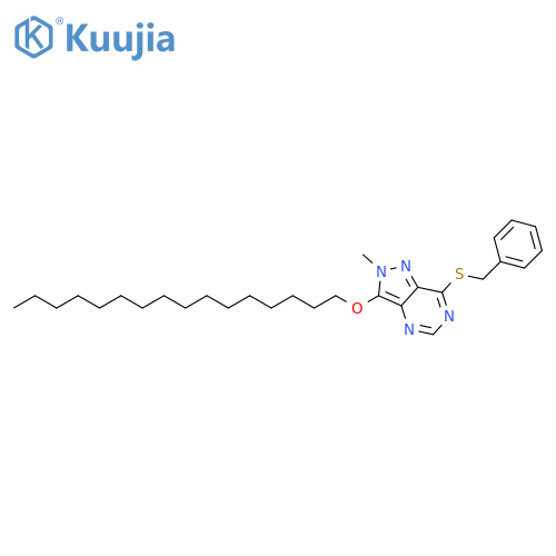2H-Pyrazolo[4,3-d]pyrimidine,3-(hexadecyloxy)-2-methyl-7-[(phenylmethyl)thio]- structure