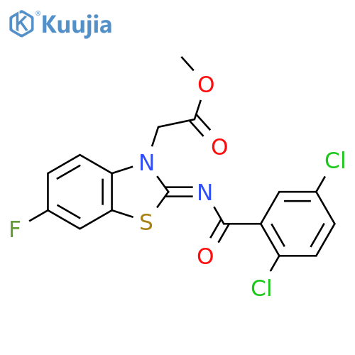 methyl 2-[(2Z)-2-[(2,5-dichlorobenzoyl)imino]-6-fluoro-2,3-dihydro-1,3-benzothiazol-3-yl]acetate structure
