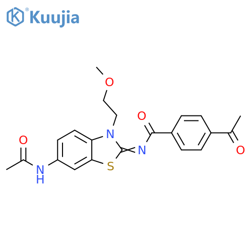 4-acetyl-N-[(2Z)-6-acetamido-3-(2-methoxyethyl)-2,3-dihydro-1,3-benzothiazol-2-ylidene]benzamide structure
