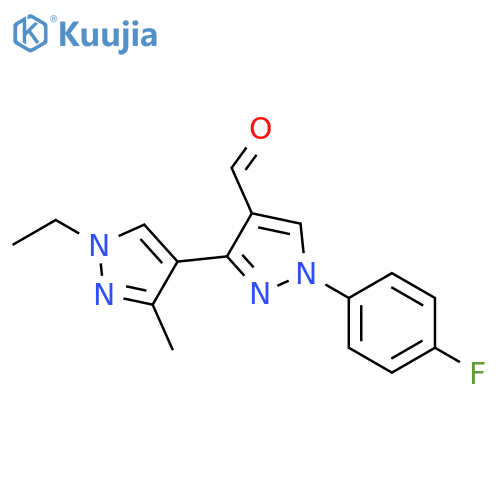 1'-ethyl-1-(4-fluorophenyl)-3'-methyl-1H,1'H-3,4'-bipyrazole-4-carbaldehyde structure