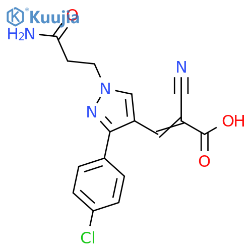 3-1-(2-carbamoylethyl)-3-(4-chlorophenyl)-1H-pyrazol-4-yl-2-cyanoprop-2-enoic acid structure