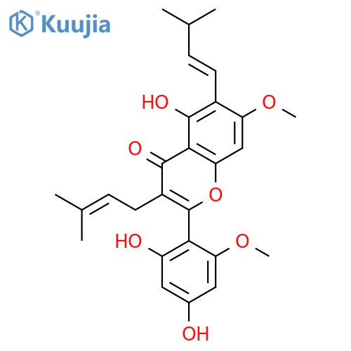 2-(2,4-dihydroxy-6-methoxyphenyl)-5-hydroxy-7-methoxy-6-(3-methyl-1-buten-1-yl)-3-(3-methyl-2-buten-1-yl)-1H-1-benzopyran-4-one structure
