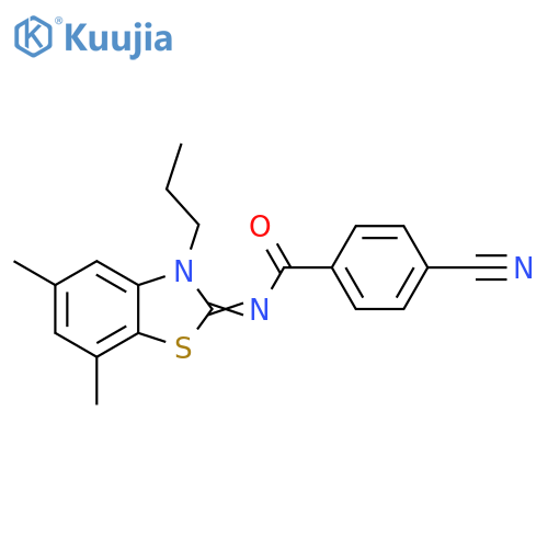 4-cyano-N-[(2Z)-5,7-dimethyl-3-propyl-2,3-dihydro-1,3-benzothiazol-2-ylidene]benzamide structure