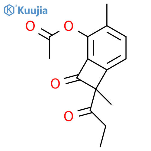 acetic acid 3,7-dimethyl-8-oxo-7-propionylbicyclo[4.2.0]octa-1,3,5-trien-2-yl ester structure