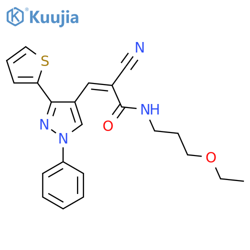 2-cyano-N-(3-ethoxypropyl)-3-[1-phenyl-3-(thiophen-2-yl)-1H-pyrazol-4-yl]prop-2-enamide structure