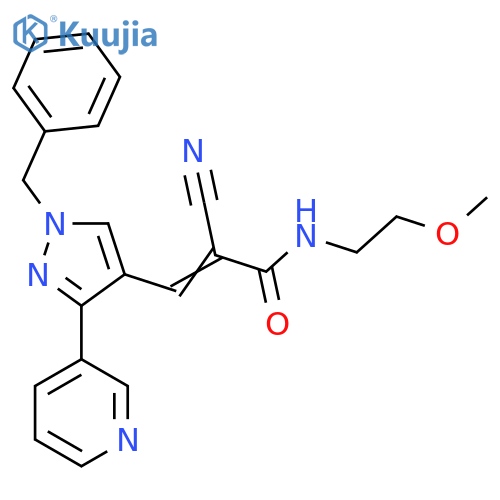 3-[1-benzyl-3-(pyridin-3-yl)-1H-pyrazol-4-yl]-2-cyano-N-(2-methoxyethyl)prop-2-enamide structure