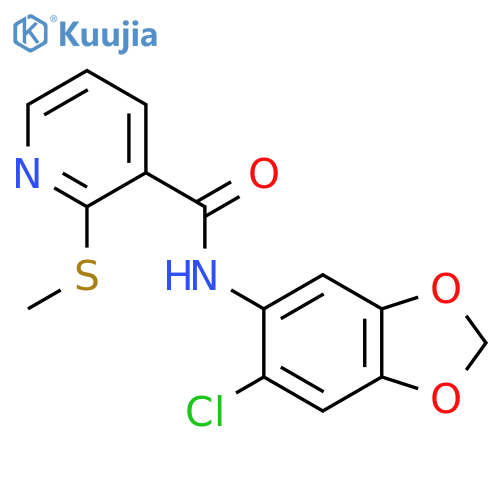 N-(6-chloro-1,3-dioxaindan-5-yl)-2-(methylsulfanyl)pyridine-3-carboxamide structure