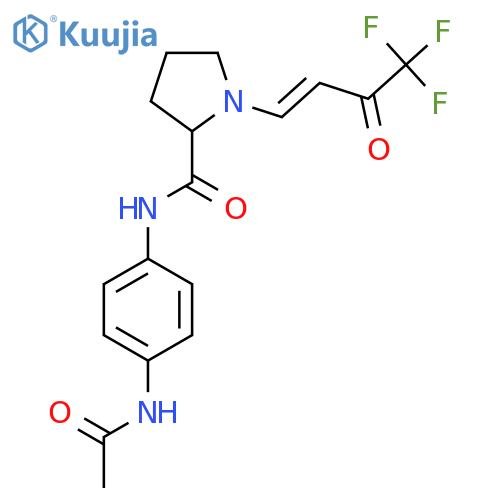 N-(4-acetamidophenyl)-1-[(1E)-4,4,4-trifluoro-3-oxobut-1-en-1-yl]pyrrolidine-2-carboxamide structure