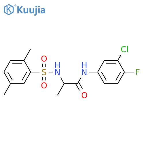 N-(3-chloro-4-fluorophenyl)-2-(2,5-dimethylbenzenesulfonamido)propanamide structure