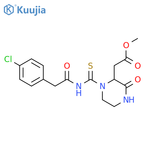 methyl 2-(1-{[2-(4-chlorophenyl)acetamido]methanethioyl}-3-oxopiperazin-2-yl)acetate structure