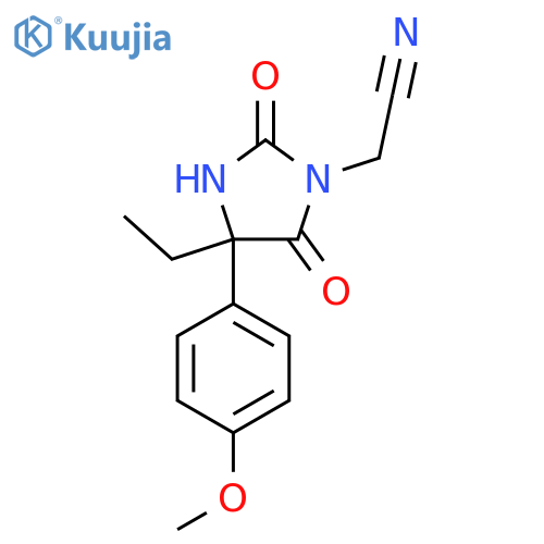2-4-ethyl-4-(4-methoxyphenyl)-2,5-dioxoimidazolidin-1-ylacetonitrile structure