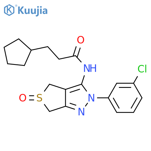 N-[2-(3-chlorophenyl)-5-oxo-2H,4H,6H-5lambda4-thieno[3,4-c]pyrazol-3-yl]-3-cyclopentylpropanamide structure