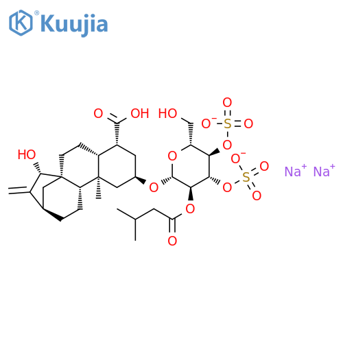 19-Norkaur-16-en-18-oicacid, 15-hydroxy-2-[[2-O-(3-methyl-1-oxobutyl)-3,4-di-O-sulfo-b-D-glucopyranosyl]oxy]-, disodiumsalt, (2b,4a,15a)- (9CI) structure