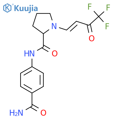 N-(4-carbamoylphenyl)-1-[(1E)-4,4,4-trifluoro-3-oxobut-1-en-1-yl]pyrrolidine-2-carboxamide structure