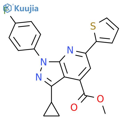 methyl 3-cyclopropyl-1-(4-fluorophenyl)-6-(2-thienyl)-1H-pyrazolo[3,4-b]pyr idine-4-carboxylate structure