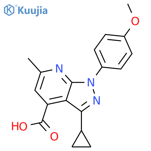 3-cyclopropyl-1-(4-methoxyphenyl)-6-methyl-1H-pyrazolo3,4-bpyridine-4-carboxylic acid structure