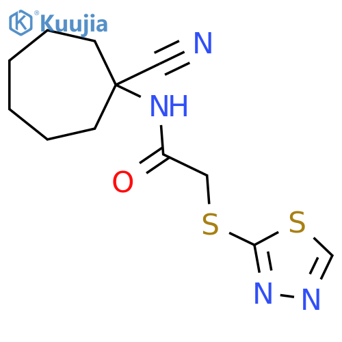 N-(1-cyanocycloheptyl)-2-(1,3,4-thiadiazol-2-ylsulfanyl)acetamide structure