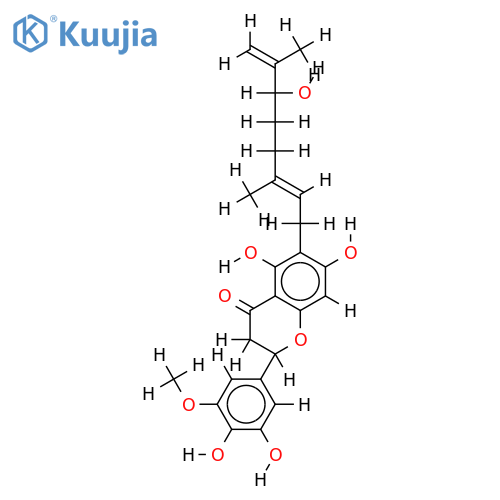 (2R,3R)-4',5,5',7-tetrahydroxy-3'-methoxy-6-[6-hydroxy-3,7-dimethyl-2(E),7-octadienyl]flavanone structure