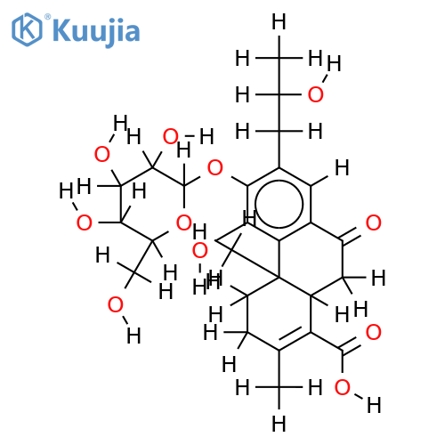 11,16-dihydroxy-12-O-beta-D-glucopyranosyl-17(15->16),18(4->3)-abeo-4-carboxy-3,8,11,13-abietatetraen-7-one structure