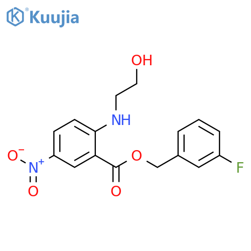 (3-fluorophenyl)methyl
2-[(2-hydroxyethyl)amino]-5-nitrobenzoate structure