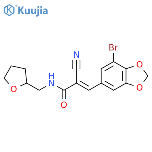 3-(7-bromo-1,3-dioxaindan-5-yl)-2-cyano-N-[(oxolan-2-yl)methyl]prop-2-enamide structure