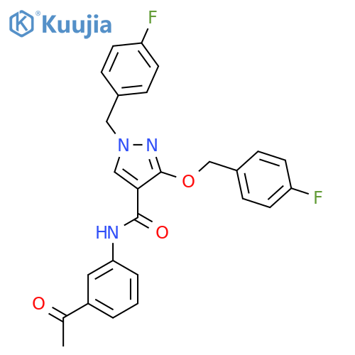 N-(3-acetylphenyl)-3-[(4-fluorophenyl)methoxy]-1-[(4-fluorophenyl)methyl]-1H-pyrazole-4-carboxamide structure
