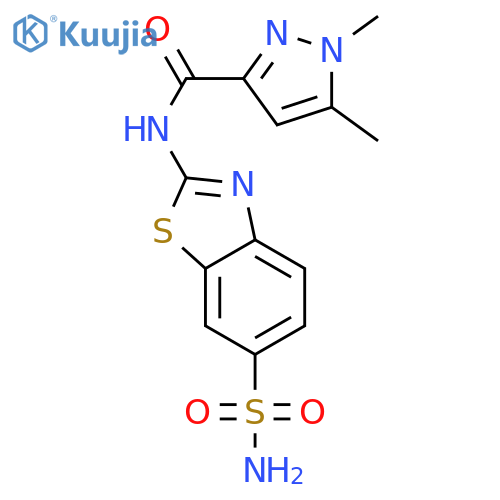 1,5-dimethyl-N-(6-sulfamoyl-1,3-benzothiazol-2-yl)-1H-pyrazole-3-carboxamide structure