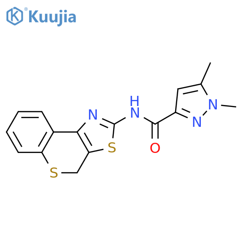 1,5-dimethyl-N-{4H-thiochromeno[4,3-d][1,3]thiazol-2-yl}-1H-pyrazole-3-carboxamide structure